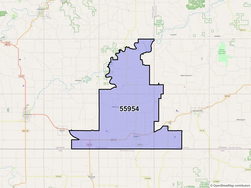 Map of ZIP Code 55954 — Mabel, MN