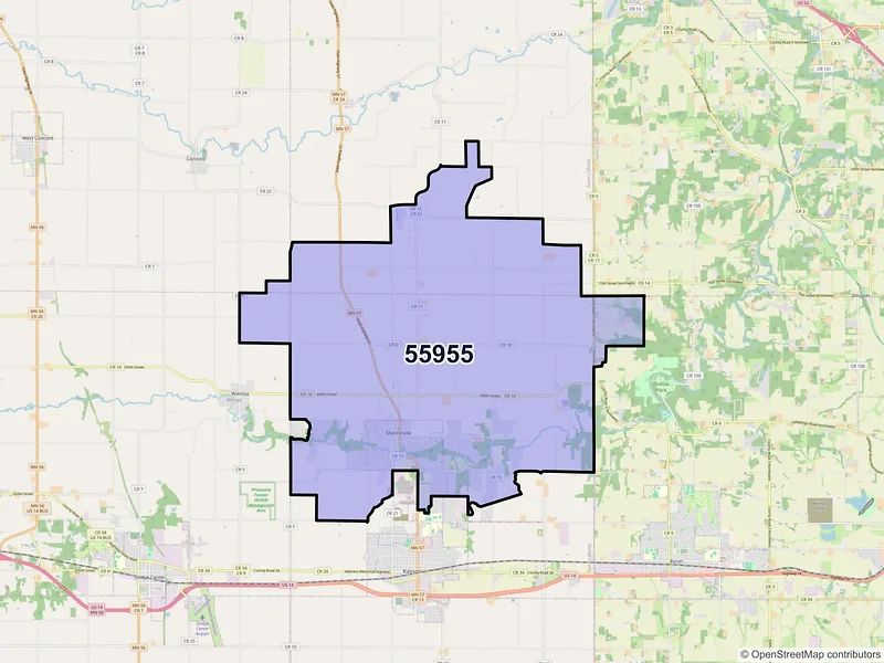 Map of ZIP Code 55955 — Mantorville, MN