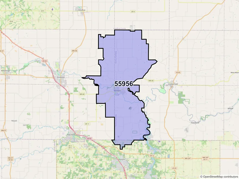 Map of ZIP Code 55956 — Mazeppa, MN