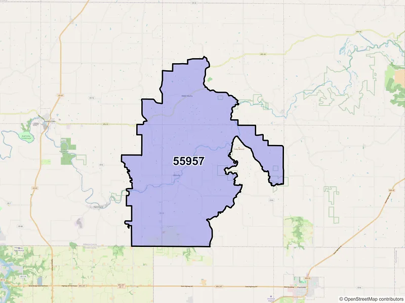 Map of ZIP Code 55957 — Millville, MN