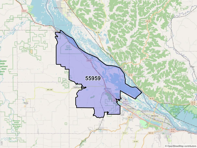 Map of ZIP Code 55959 — Minnesota City, MN