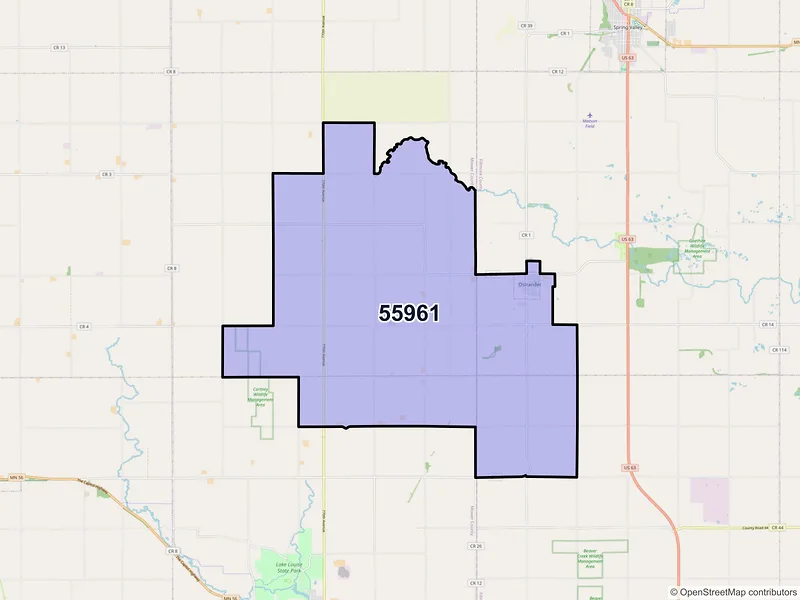 Map of Ostrander, Minnesota and ZIP codes