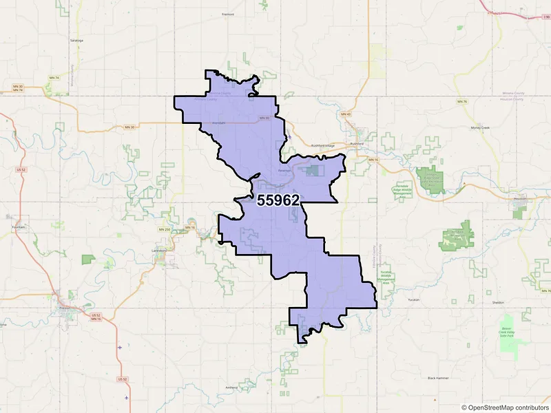 Map of ZIP Code 55962 — Peterson, MN