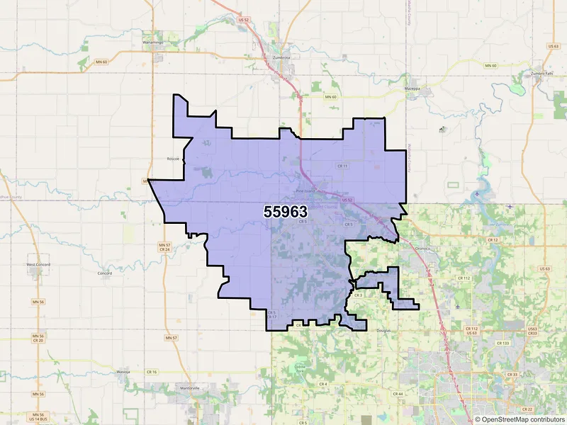 Map of ZIP Code 55963 — Pine Island, MN