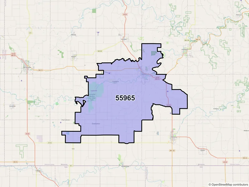Map of ZIP Code 55965 — Preston, MN