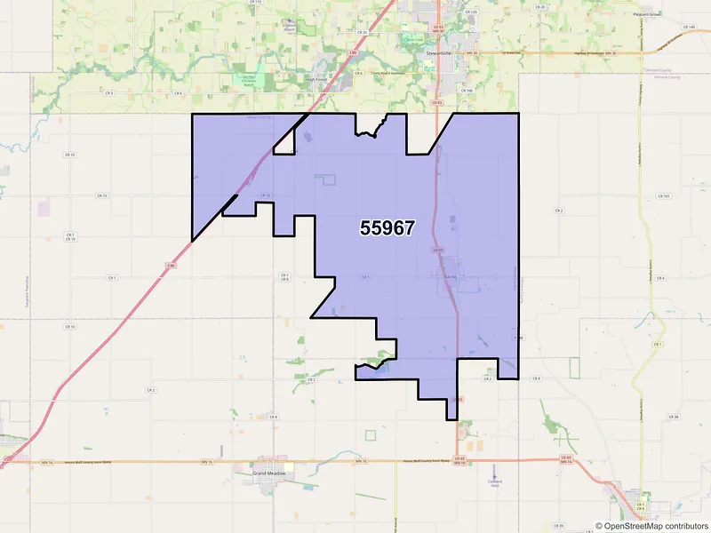 Map of ZIP Code 55967 — Racine, MN