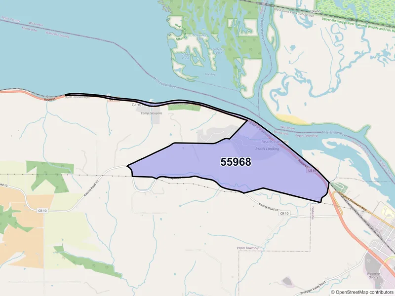 Map of Reads Landing, Minnesota and ZIP codes