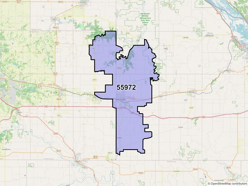 Map of ZIP Code 55972 — Saint Charles, MN