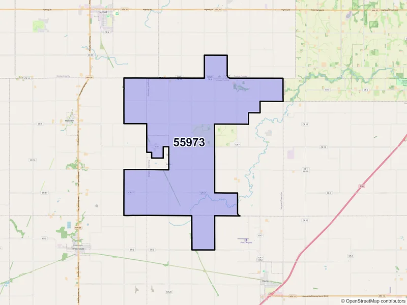 Map of ZIP Code 55973 — Sargeant, MN