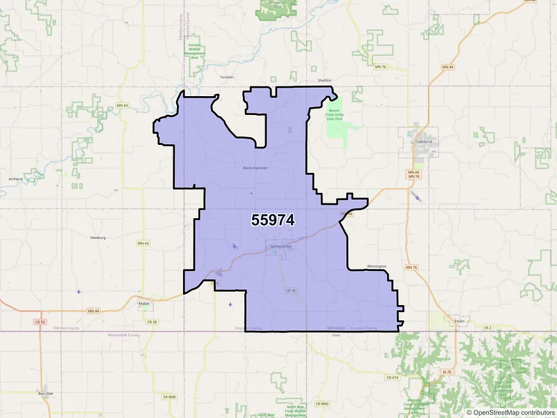 Map of ZIP Code 55974 — Spring Grove, MN