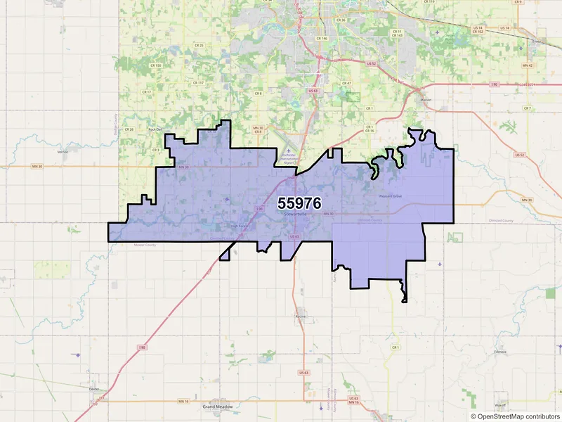 Map of Stewartville, Minnesota and ZIP codes