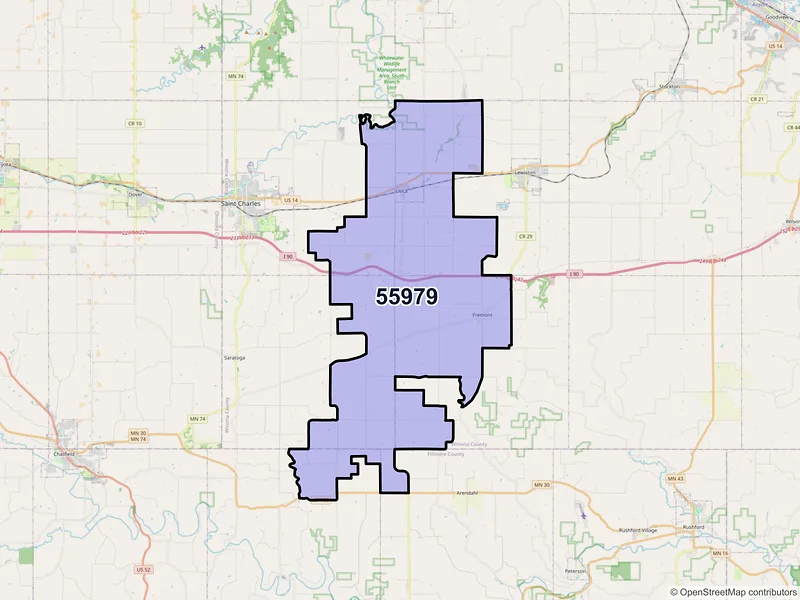 Map of Utica, Minnesota and ZIP codes