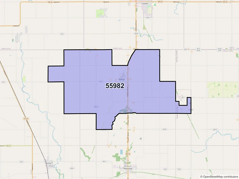 Map of ZIP Code 55982 — Waltham, MN