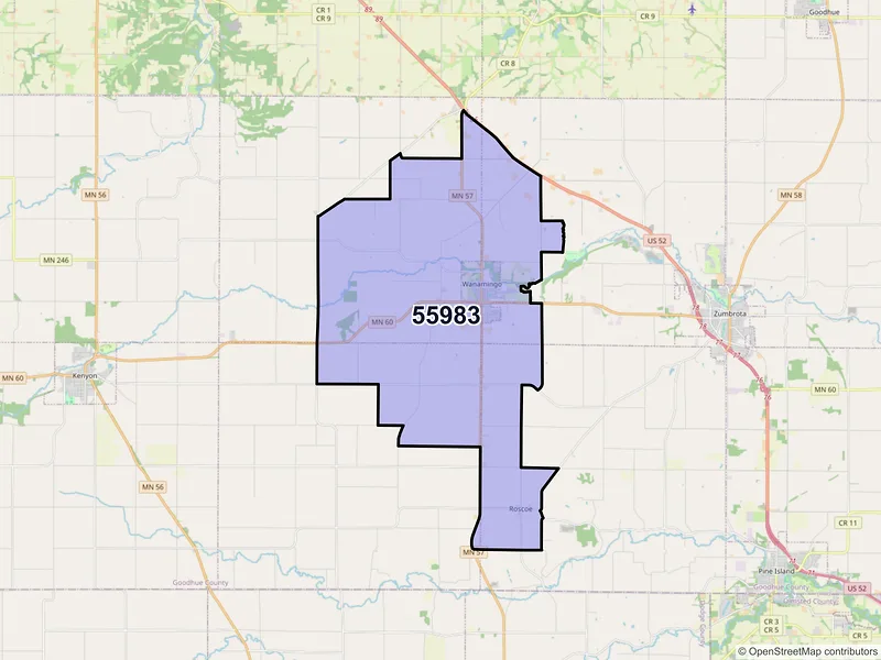 Map of ZIP Code 55983 — Wanamingo, MN