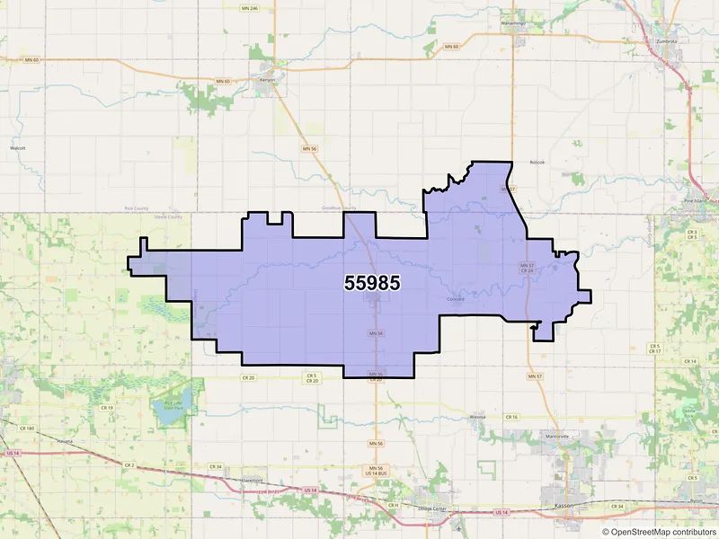 Map of ZIP Code 55985 — West Concord, MN