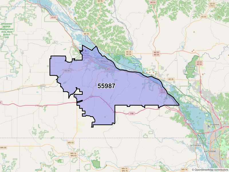 Map of ZIP Code 55987 — Winona, MN