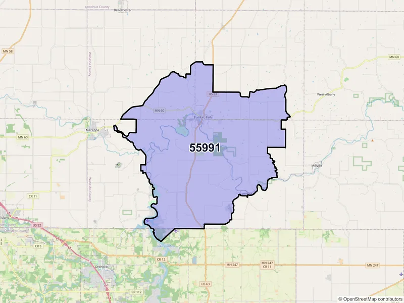 Map of ZIP Code 55991 — Zumbro Falls, MN