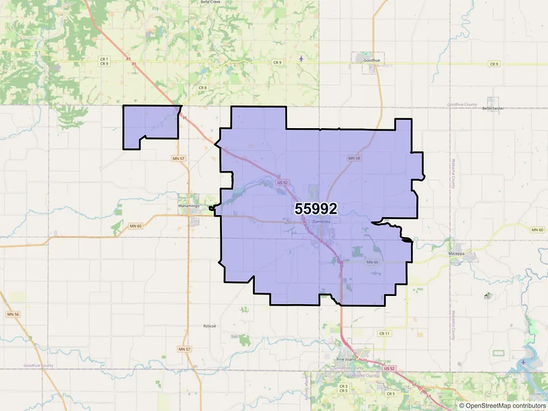 Map of Zumbrota, Minnesota and ZIP codes