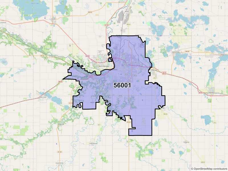 Map of ZIP Code 56001 — Mankato, MN