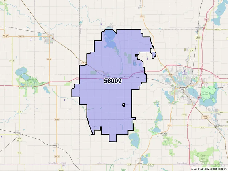 Map of ZIP Code 56009 — Alden, MN