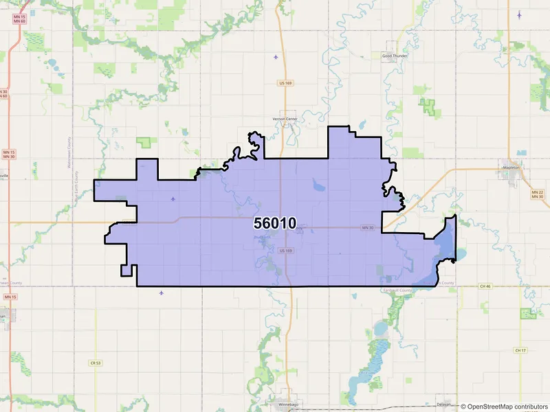 Map of ZIP Code 56010 — Amboy, MN