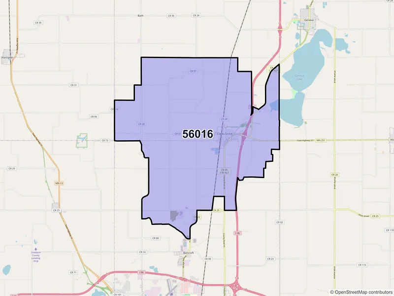 Map of ZIP Code 56016 — Clarks Grove, MN
