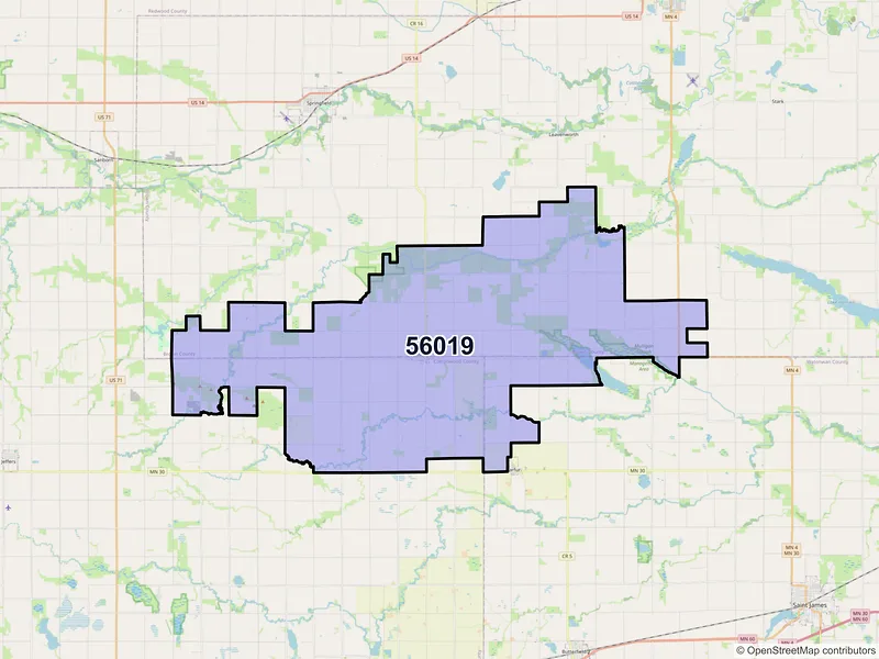 Map of ZIP Code 56019 — Comfrey, MN