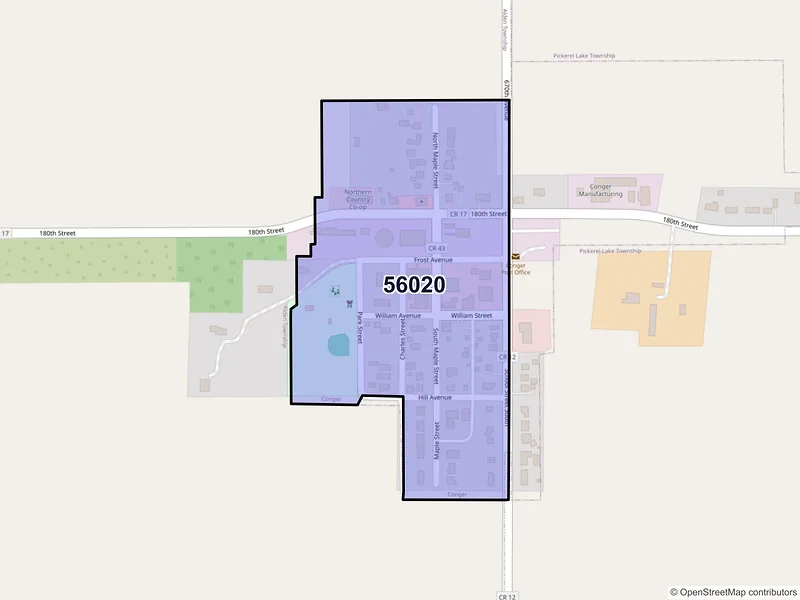 Map of Conger, Minnesota and ZIP codes