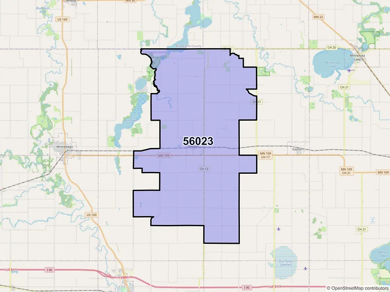 Map of ZIP Code 56023 — Delavan, MN