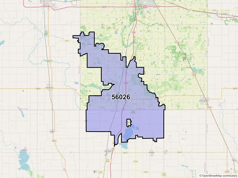 Map of ZIP Code 56026 — Ellendale, MN