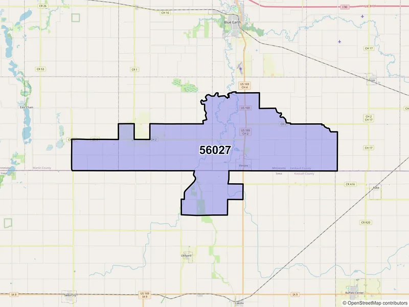 Map of ZIP Code 56027 — Elmore, MN