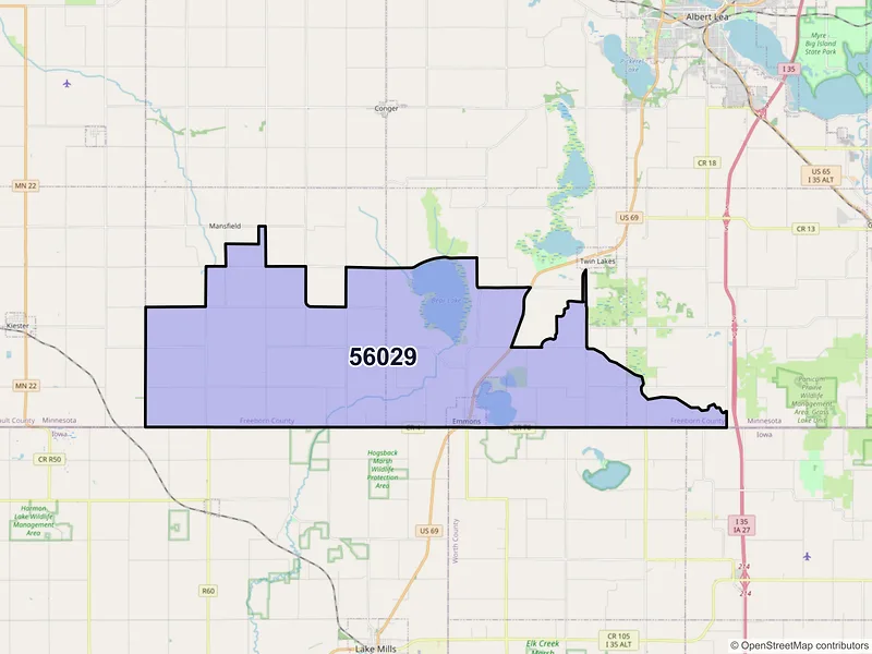 Map of ZIP Code 56029 — Emmons, MN