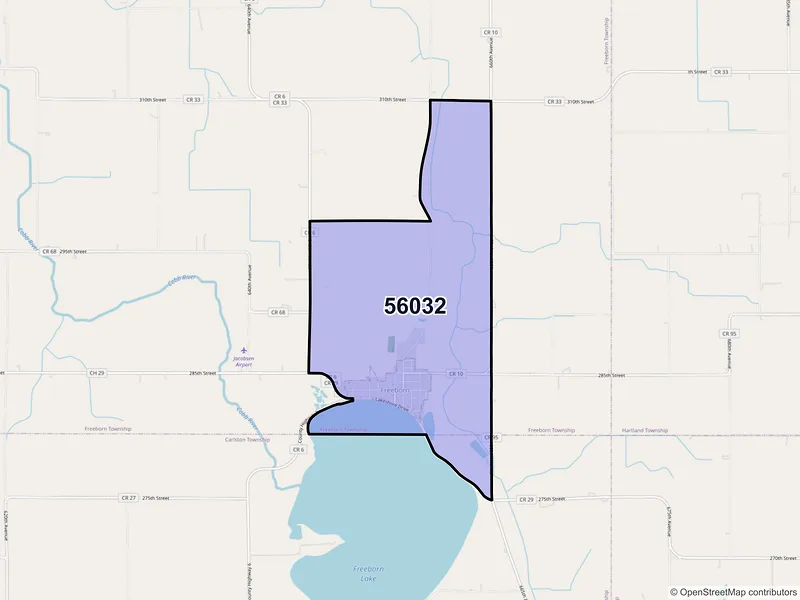 Map of Freeborn, Minnesota and ZIP codes