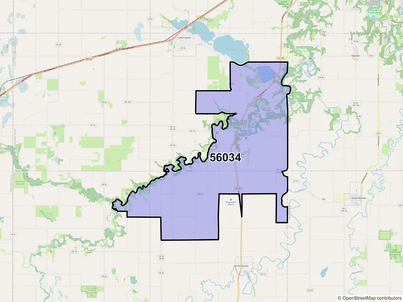 Map of Garden City, Minnesota and ZIP codes