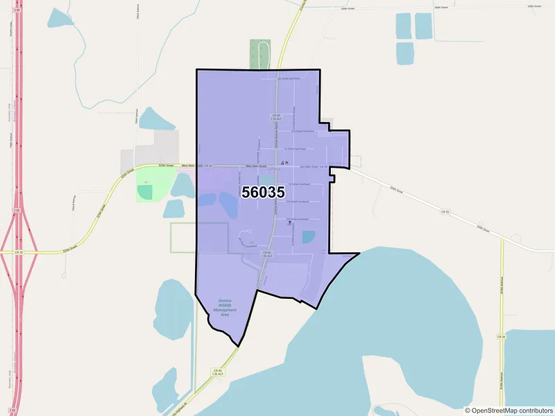 Map of Geneva, Minnesota and ZIP codes