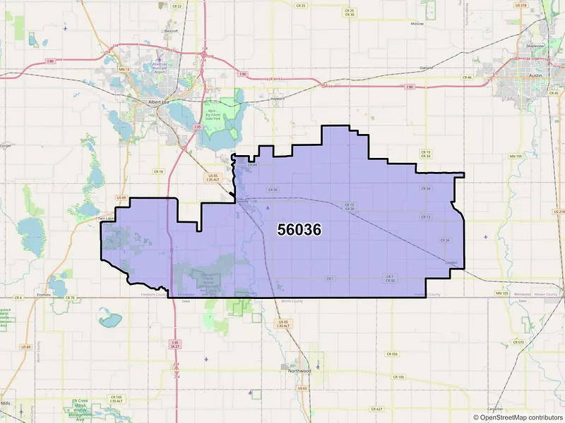 Map of ZIP Code 56036 — Glenville, MN