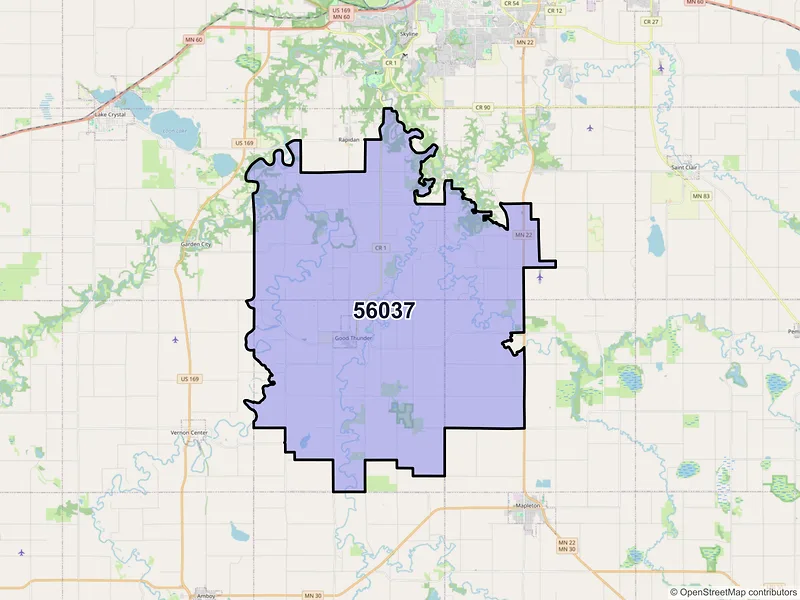 Map of ZIP Code 56037 — Good Thunder, MN