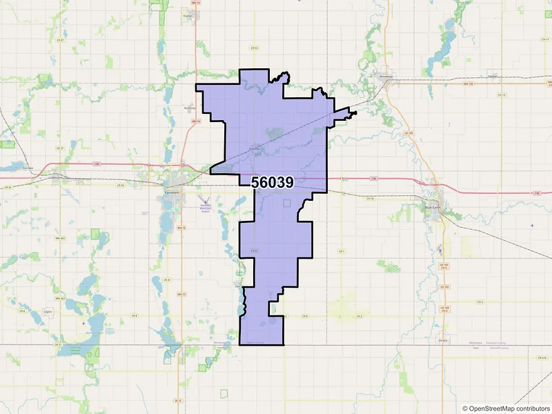 Map of ZIP Code 56039 — Granada, MN