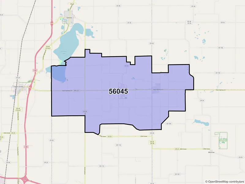 Map of ZIP Code 56045 — Hollandale, MN