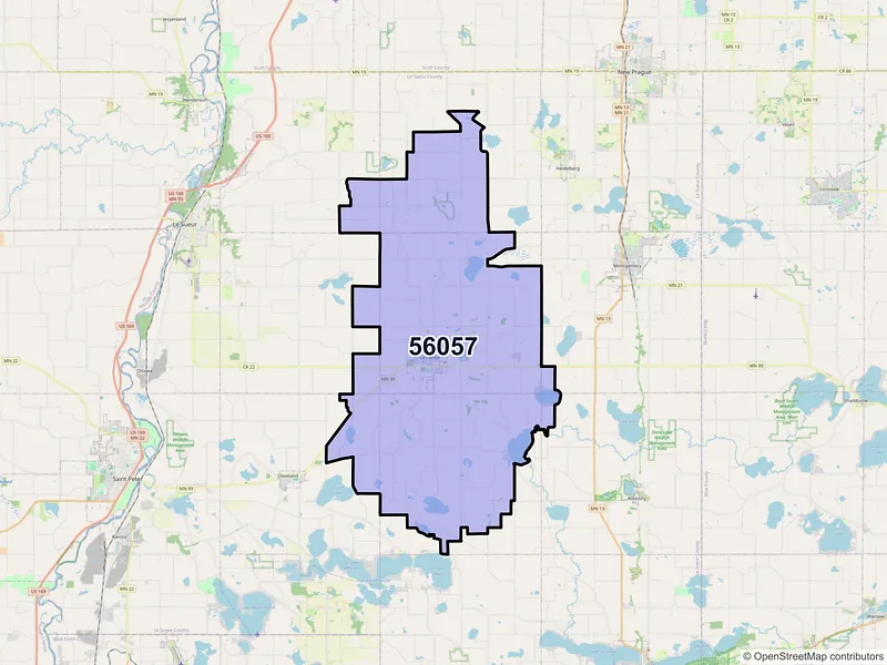Map of Le Center, Minnesota and ZIP codes