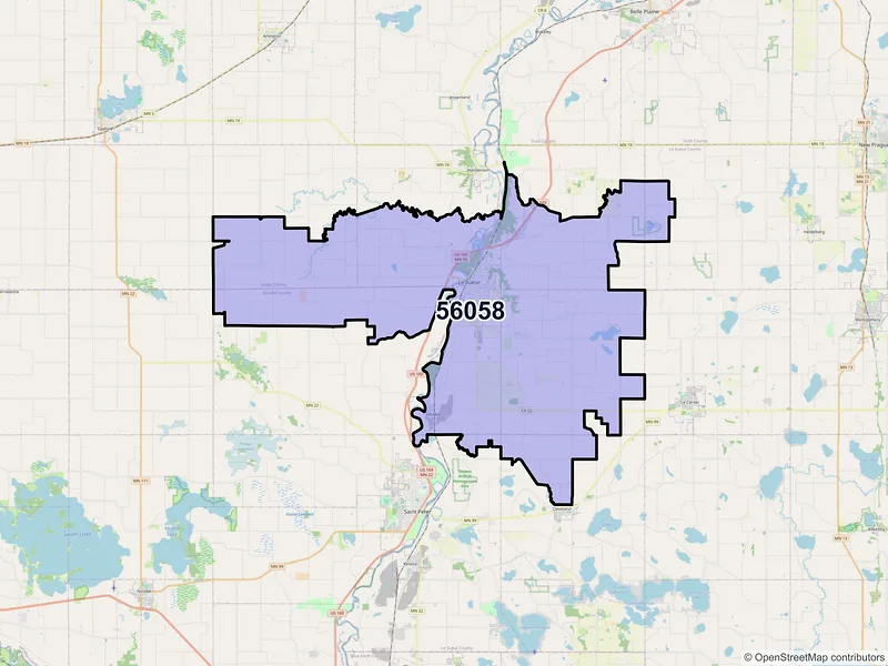 Map of Le Sueur, Minnesota and ZIP codes