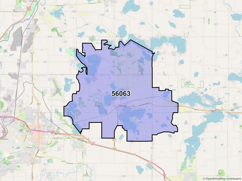 Map of ZIP Code 56063 — Madison Lake, MN