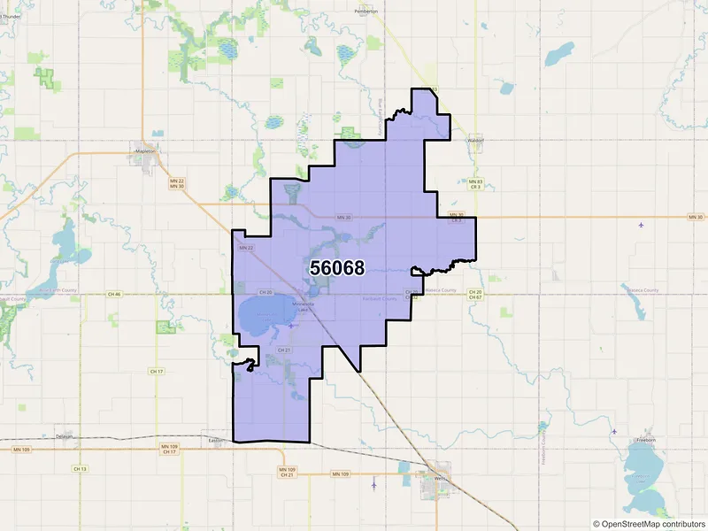 Map of ZIP Code 56068 — Minnesota Lake, MN