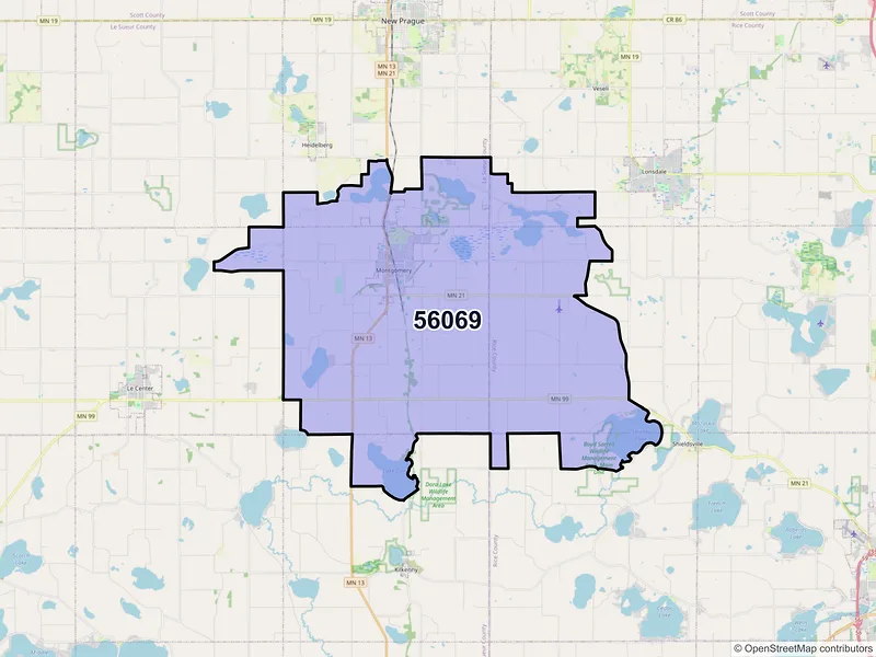 Map of ZIP Code 56069 — Montgomery, MN