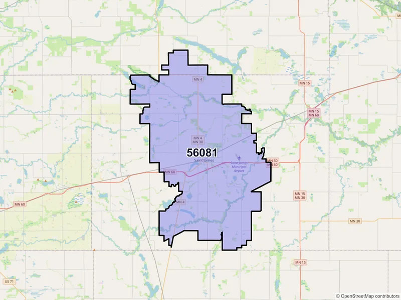 Map of ZIP Code 56081 — Saint James, MN