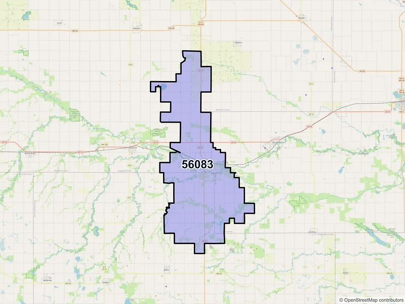 Map of Sanborn, Minnesota and ZIP codes
