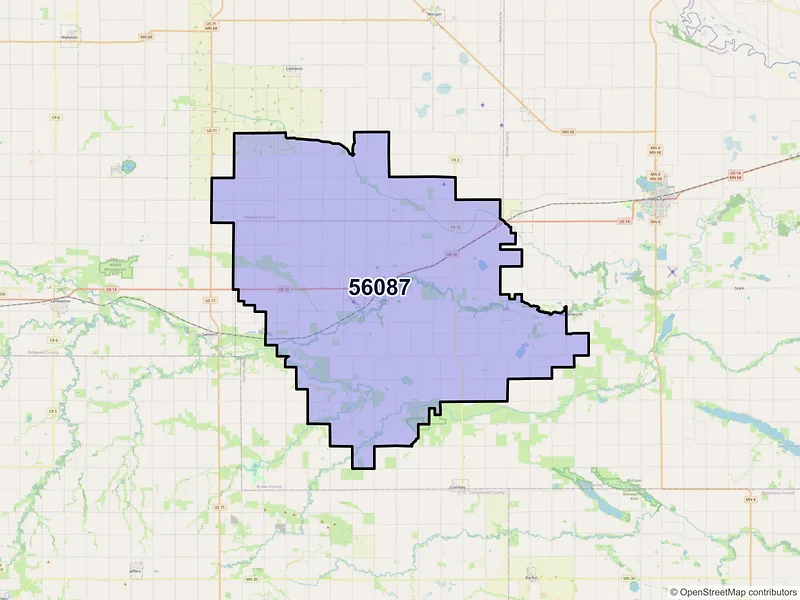 Map of Springfield, Minnesota and ZIP codes