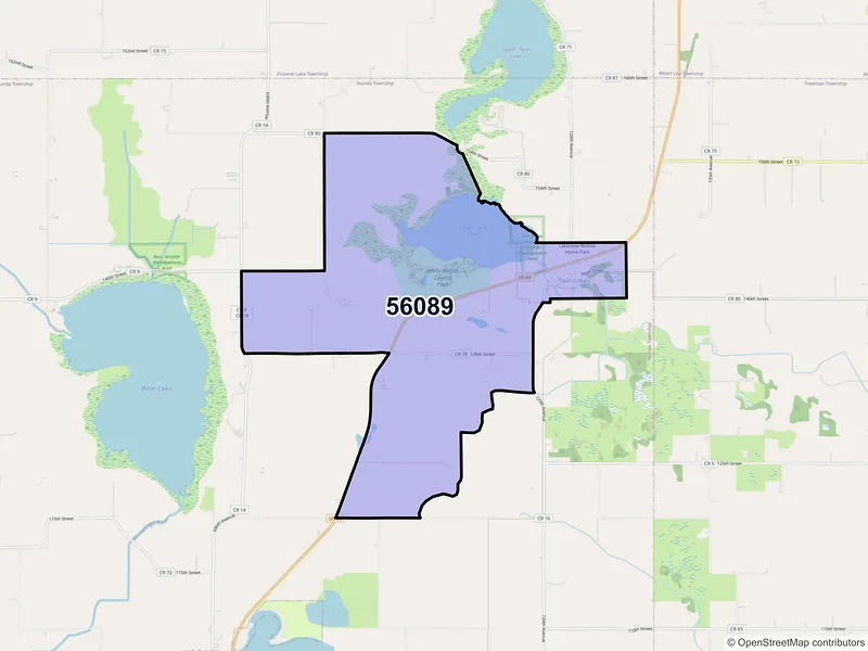Map of ZIP Code 56089 — Twin Lakes, MN