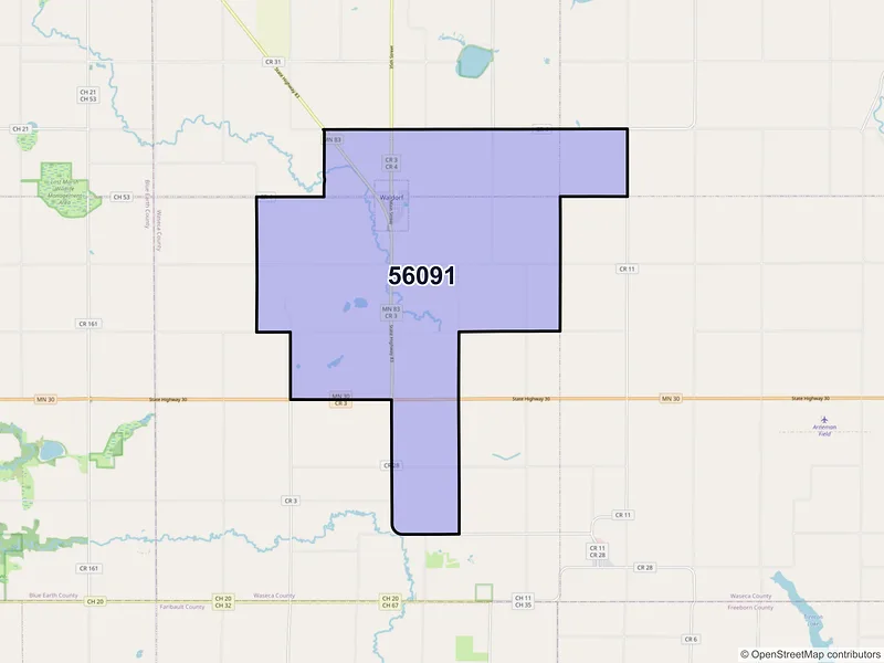 Map of ZIP Code 56091 — Waldorf, MN