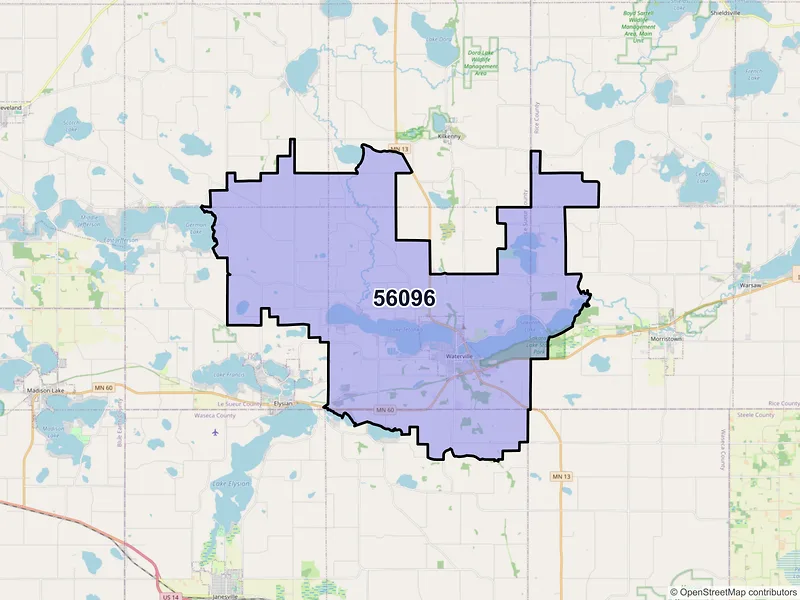 Map of ZIP Code 56096 — Waterville, MN